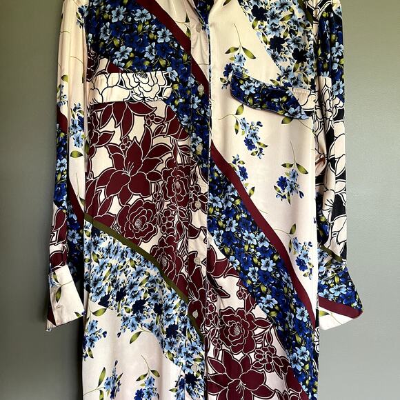 SMYTHE Shirtdress Multi Scarf Print Size Small Pink Cream Red Blue Floral Chic‎ - Picture 7 of 16